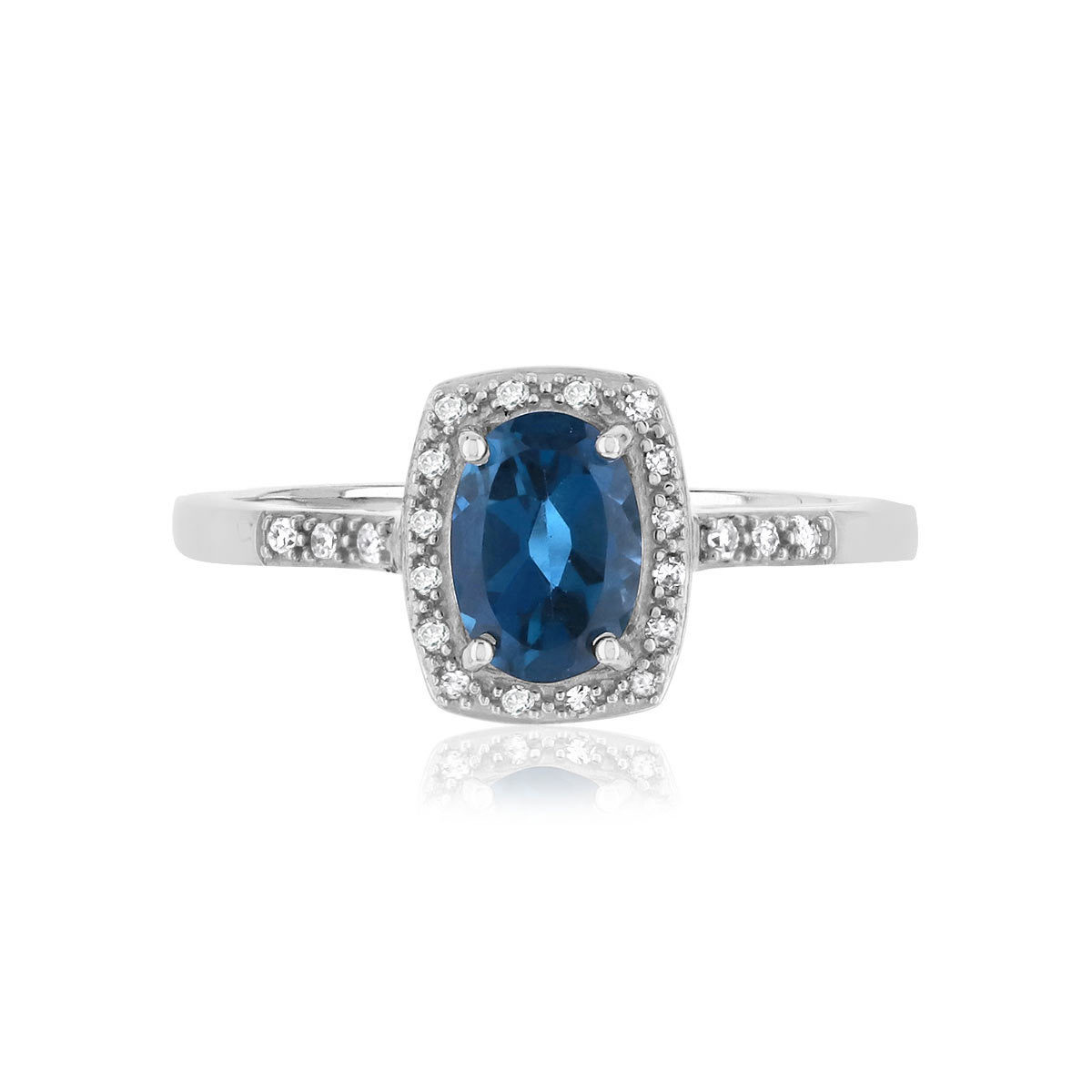 Bague or 375 blanc rectangulaire topaze traitée et diamants - vue 3