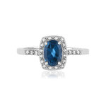 Bague or 375 blanc rectangulaire topaze traitée et diamants - vue 3
