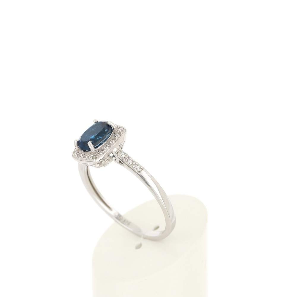 Bague or 375 blanc rectangulaire topaze traitée et diamants - vue 4