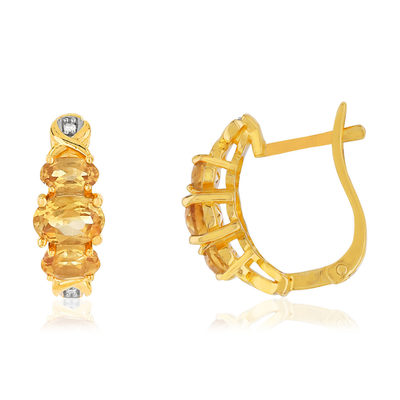 Boucles d'oreilles or 375 2 tons citrines ovales et diamants - vue 1