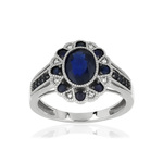 Bague or 750 blanc fleur saphirs et diamants - vue 1