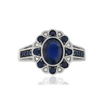 Bague or 750 blanc fleur saphirs et diamants - vue 3