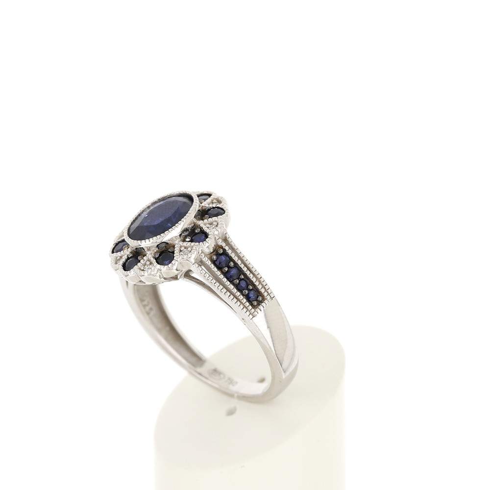 Bague or 750 blanc fleur saphirs et diamants - vue 4