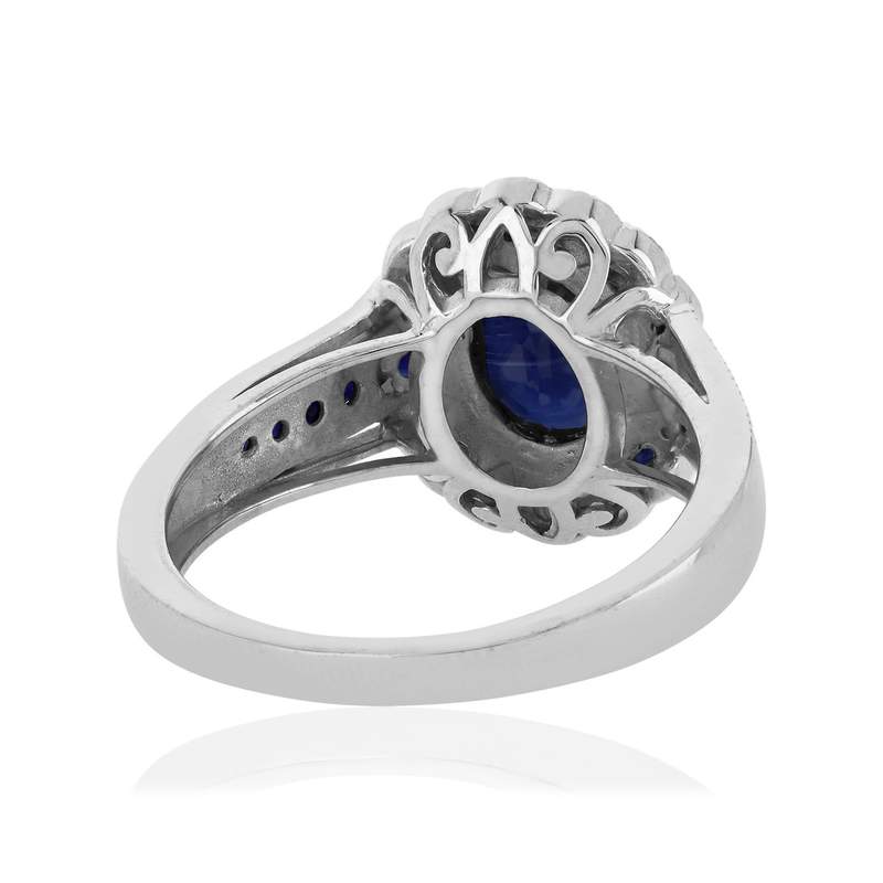 Bague or 750 blanc fleur saphirs et diamants - vue 4