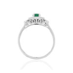 Bague or 750 blanc émeraude ovale et diamants - vue 2