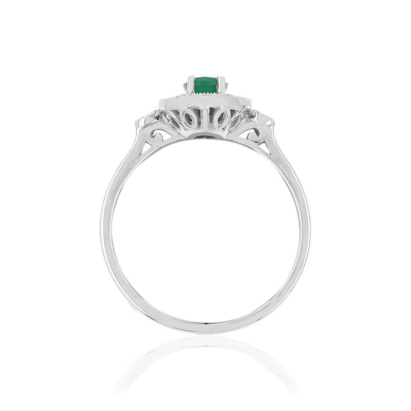 Bague or 750 blanc émeraude ovale et diamants - vue 2