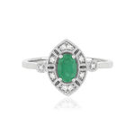 Bague or 750 blanc émeraude ovale et diamants - vue 3