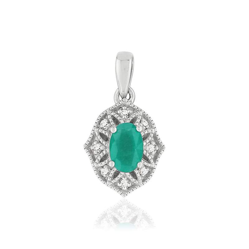 Pendentif MATY Or 750 blanc émeraude et Diamant - vue 1