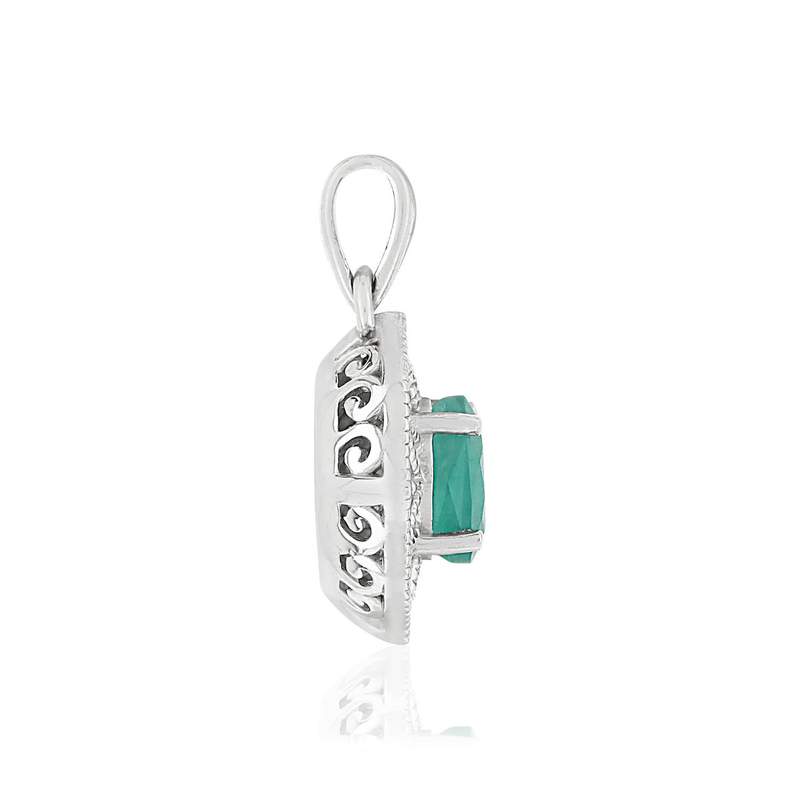 Pendentif MATY Or 750 blanc émeraude et Diamant - vue 2