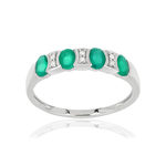 Bague or 750 blanc émeraudes et diamants - vue 1