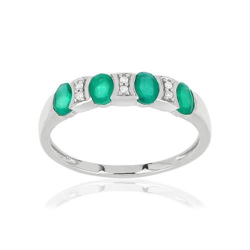 Bague or 750 blanc émeraudes et diamants