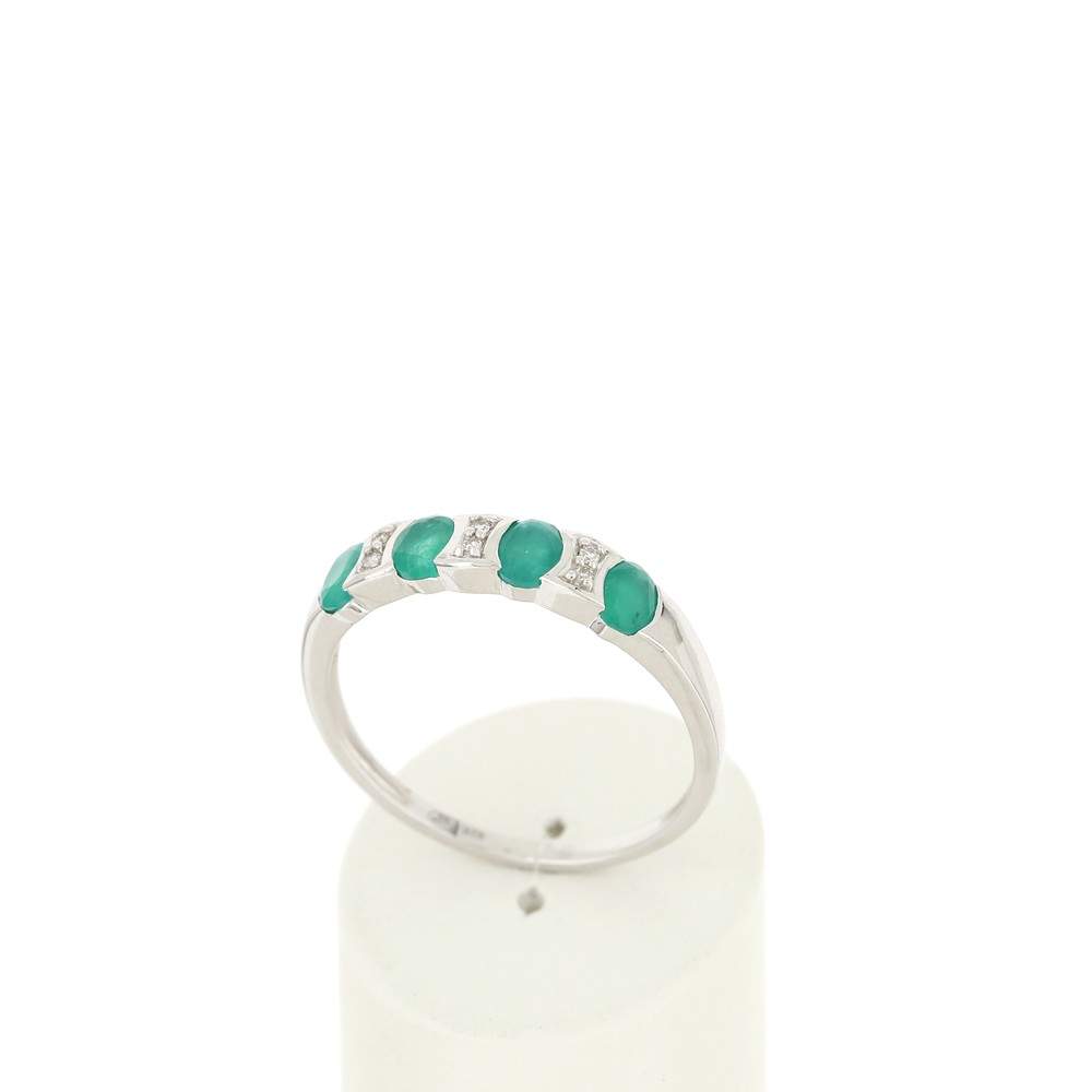 Bague or 750 blanc émeraudes et diamants - vue 2