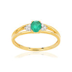 Bague or 750 jaune émeraude ovale et diamants - vue 1
