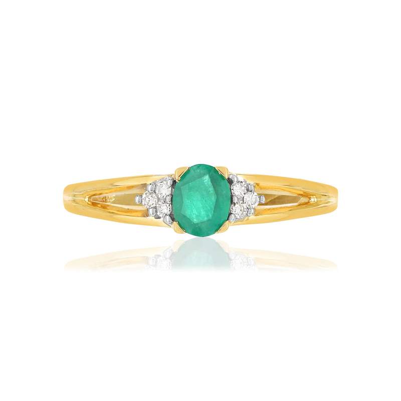 Bague or 750 jaune émeraude ovale et diamants - vue 3