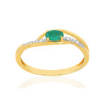 Bague or 750 jaune émeraude ovale et diamants - vue 1