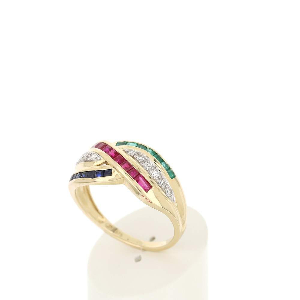Gold ring 750 yellow sapphires rubies emeralds and diamonds - view 3