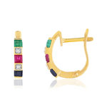 Boucles d'oreilles or 750 jaune pierres précieuses carrées et diamants - vue 1