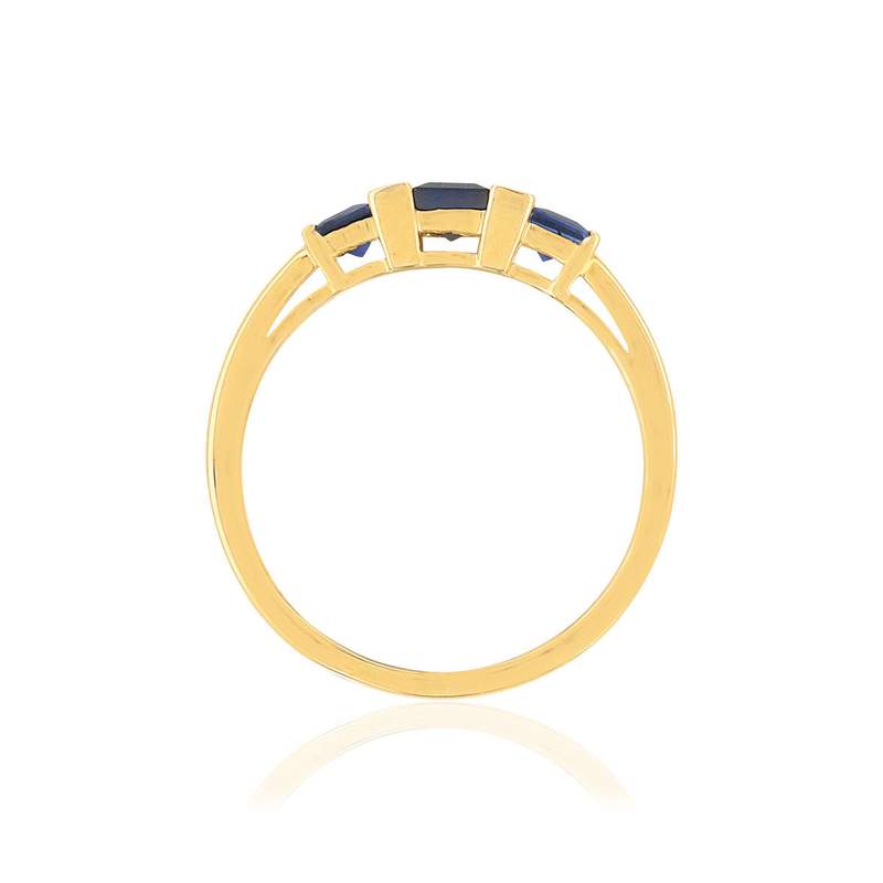 Bague or 750 jaune saphirs carrés et diamants - vue 2