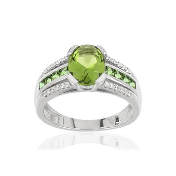 925 sterling silver oval ring with green imitation stones and zirconias