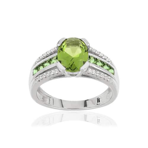 Bague argent 925 ovale pierres imitation vertes et zirconias