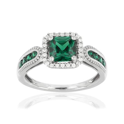 Bague argent 925 zirconias verts carrés et blancs