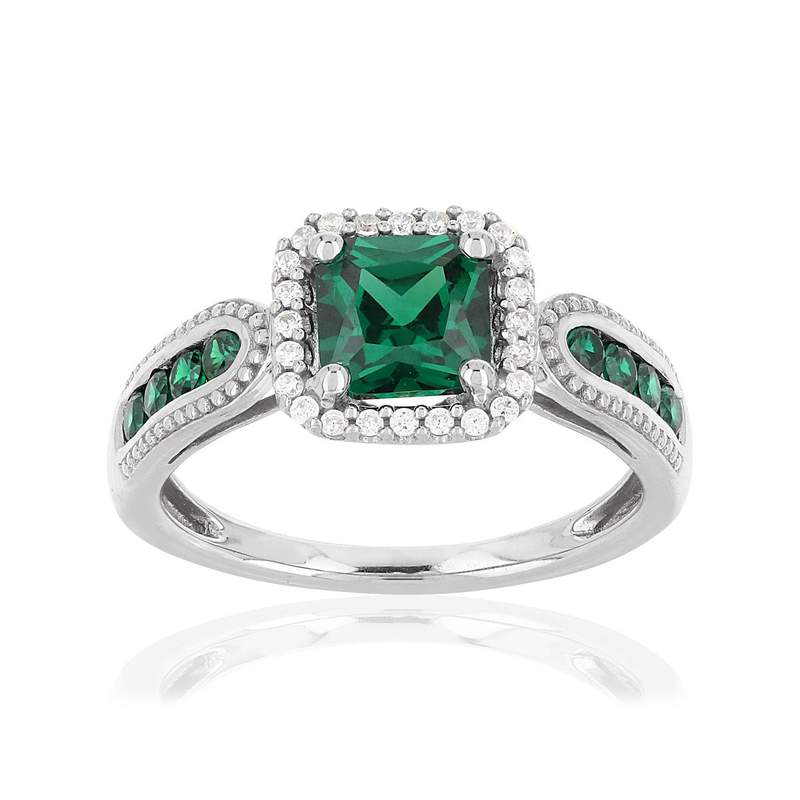 Bague argent 925 zirconias verts carrés et blancs - vue 1