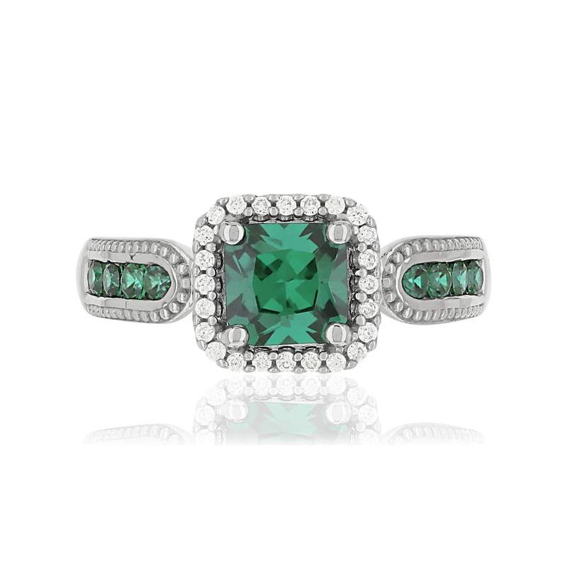 Bague argent 925 zirconias verts carrés et blancs - vue 3