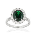 Bague argent 925 zirconias vert ovale et blancs - vue 1