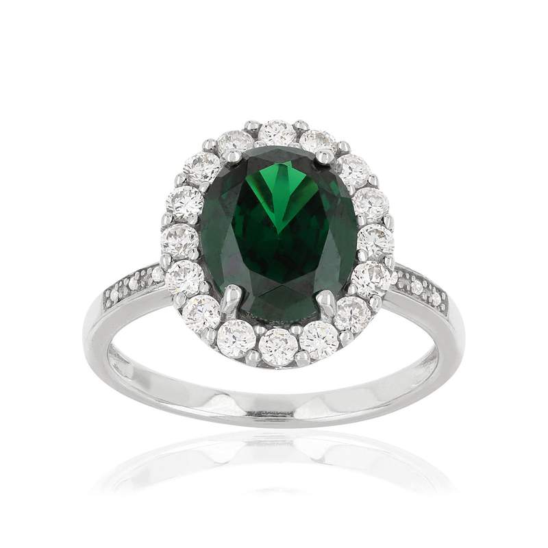 Bague argent 925 zirconias vert ovale et blancs - vue 1