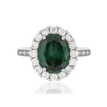 Bague argent 925 zirconias vert ovale et blancs