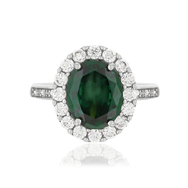 Bague argent 925 zirconias vert ovale et blancs - vue 3