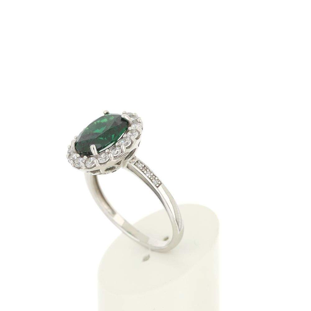 Bague argent 925 zirconias vert ovale et blancs - vue 4