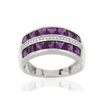 Bague argent 925 pierres imitation violettes carrées et zirconias - vue 1