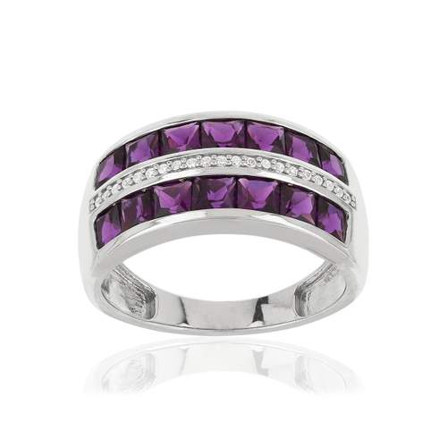 925 silver ring with square imitation violet stones and zirconias