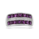 Bague argent 925 pierres imitation violettes carrées et zirconias - vue 3