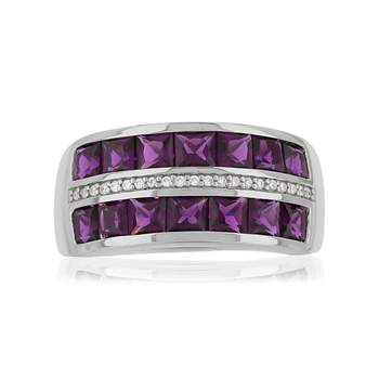 Ring van 925 zilver met vierkante imitatieviooltjes en zirkonia's