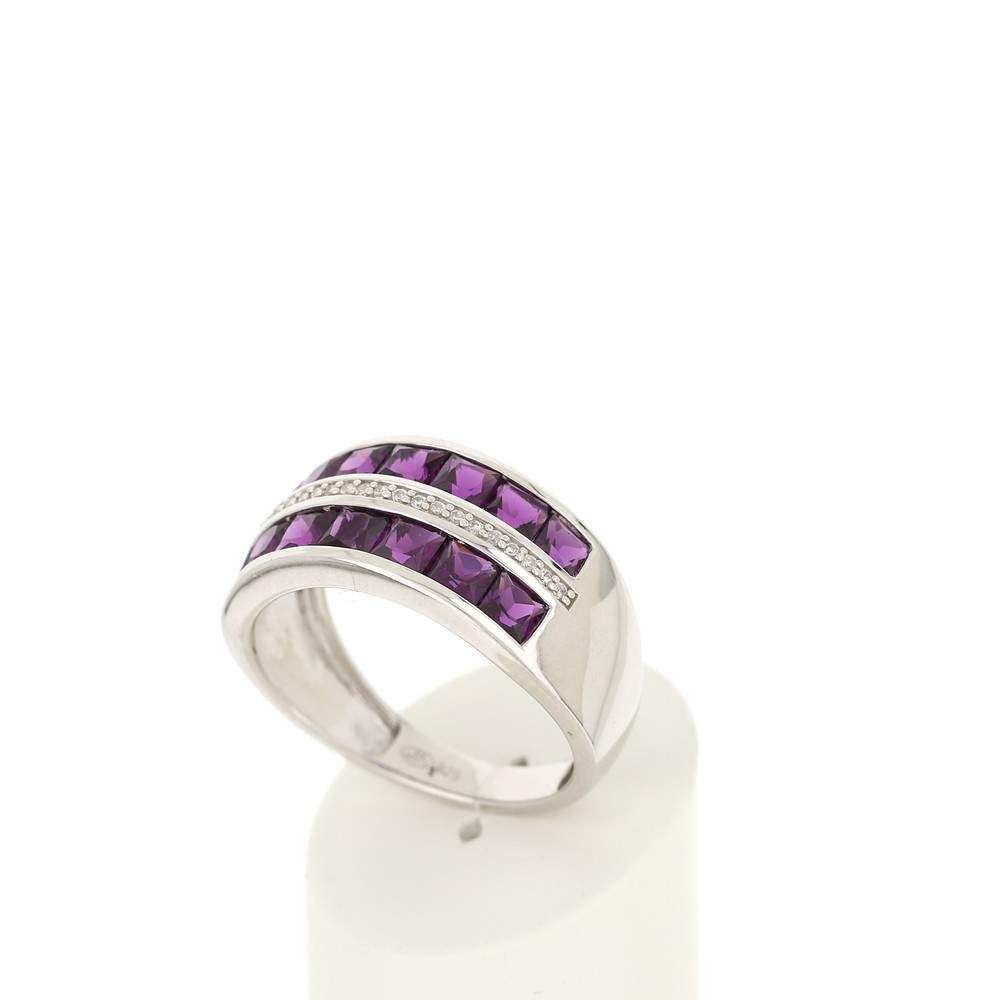 Bague argent 925 pierres imitation violettes carrées et zirconias - vue 3