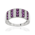 Bague argent 925 pierres imitation violettes carrées et zirconias - vue 1