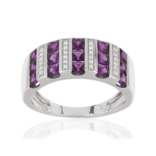 925 silver ring with square imitation violet stones and zirconias