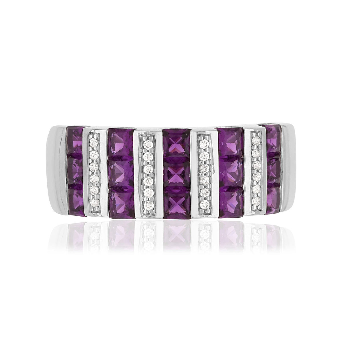 Bague argent 925 pierres imitation violettes carrées et zirconias - vue 3
