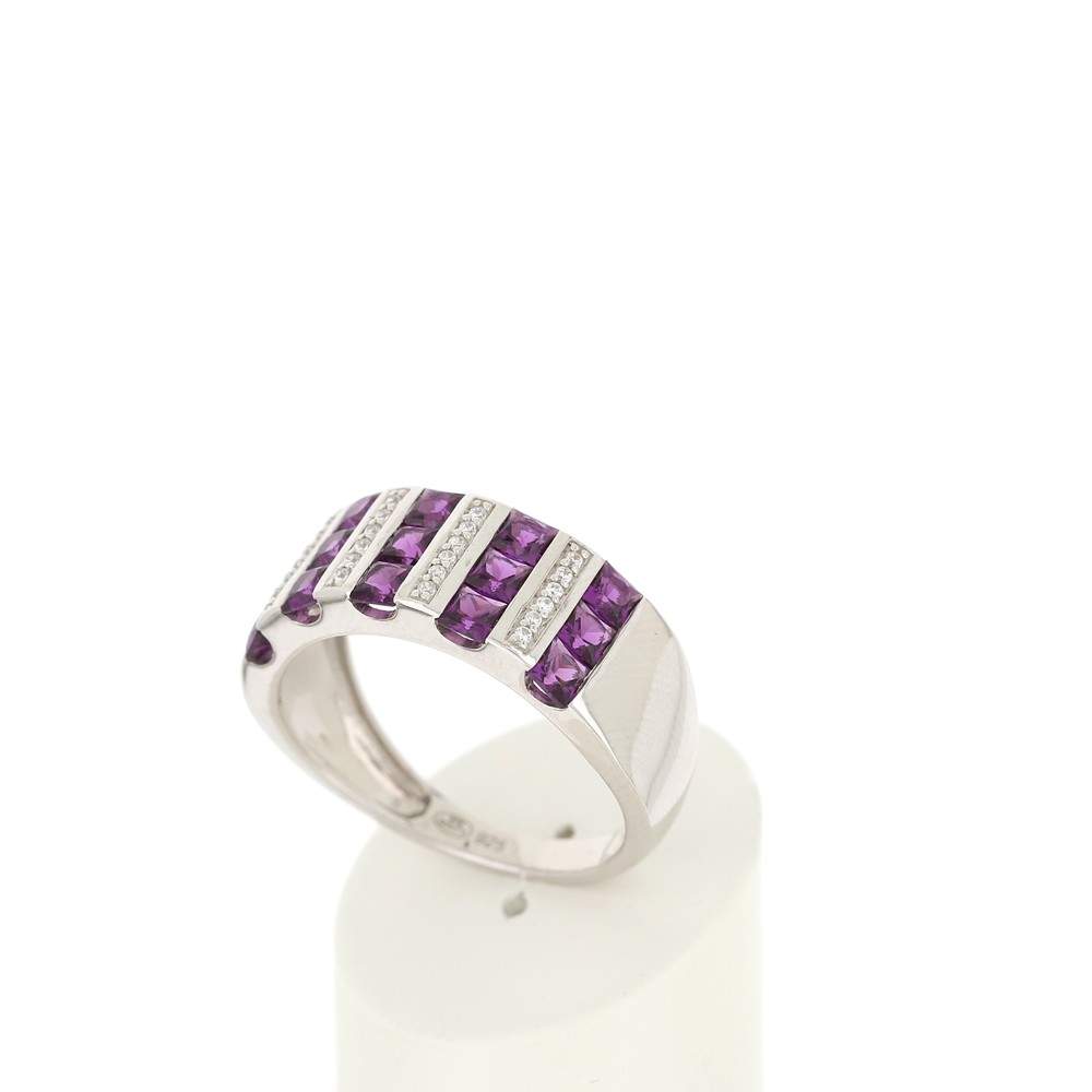 Bague argent 925 pierres imitation violettes carrées et zirconias - vue 3