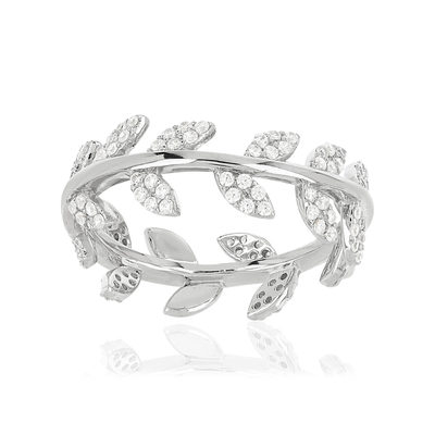 Bague argent 925 feuilles zirconias - vue 1
