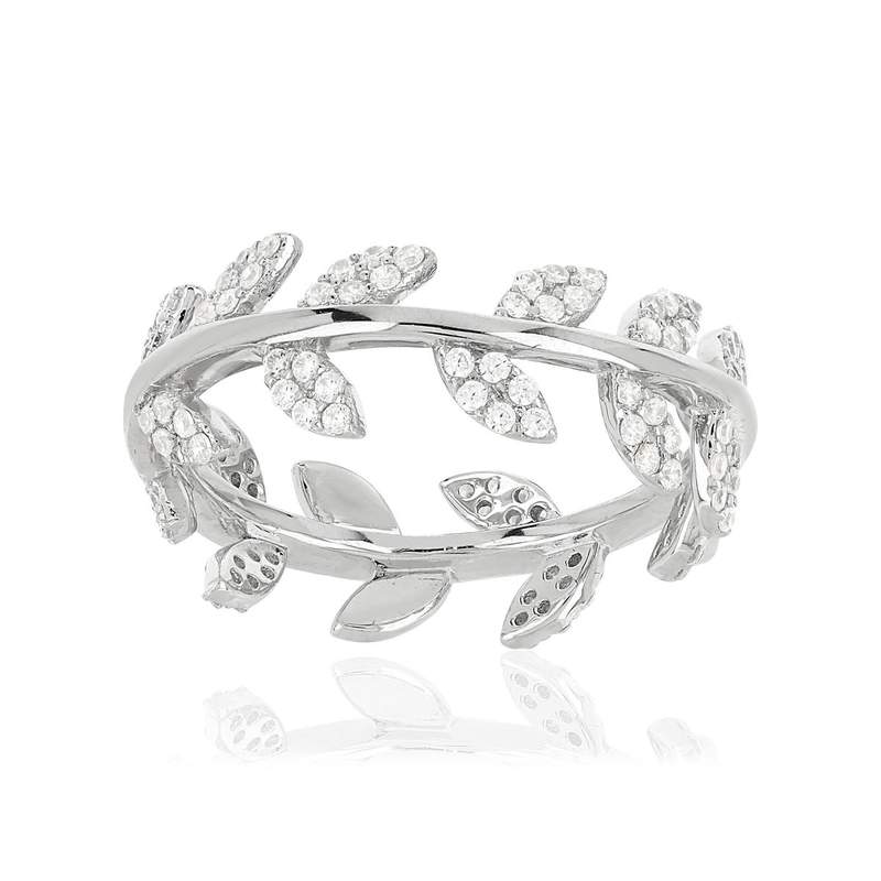 Bague argent 925 feuilles zirconias - vue 1