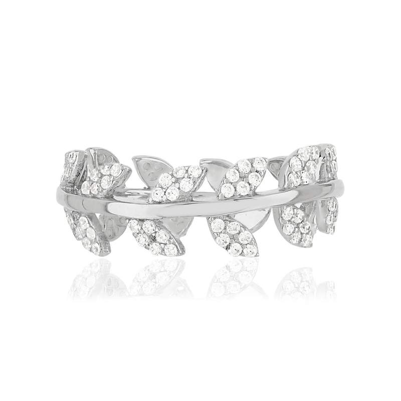 Bague argent 925 feuilles zirconias - vue 3