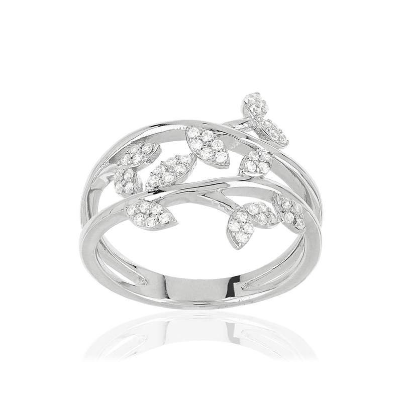 Bague argent 925 feuillage zirconias - vue 1