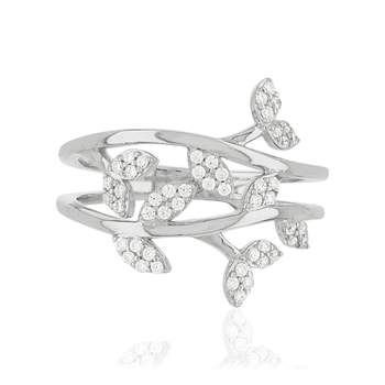 Bague argent 925 feuillage zirconias
