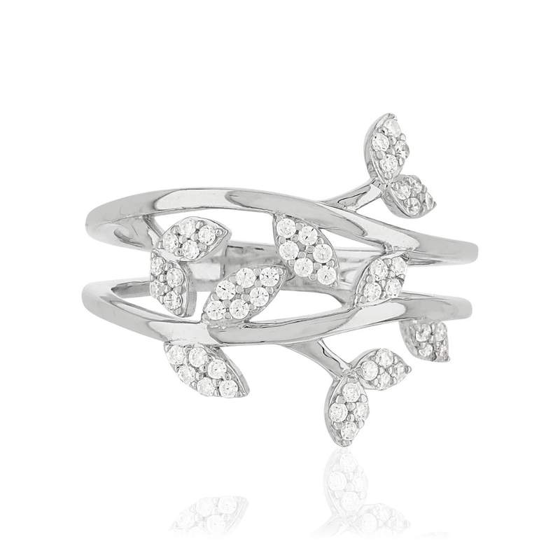 Bague argent 925 feuillage zirconias - vue 3
