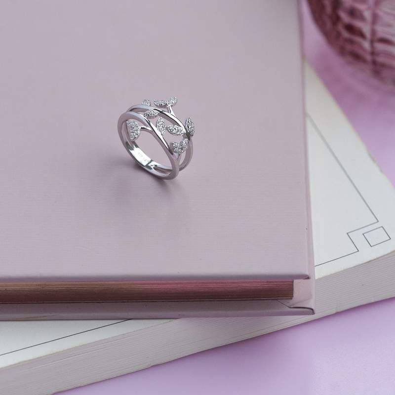 Bague argent 925 feuillage zirconias - vue D3