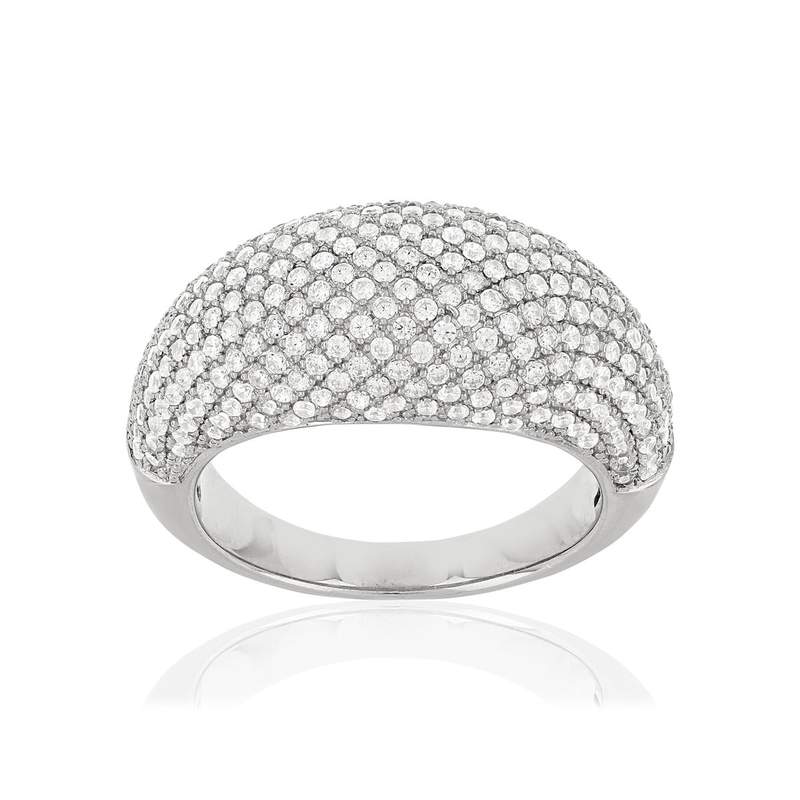 Bague argent 925 bombée zirconias - vue 1