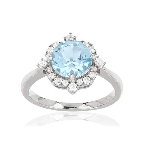 925 silver ring with treated blue topaz and zirconias